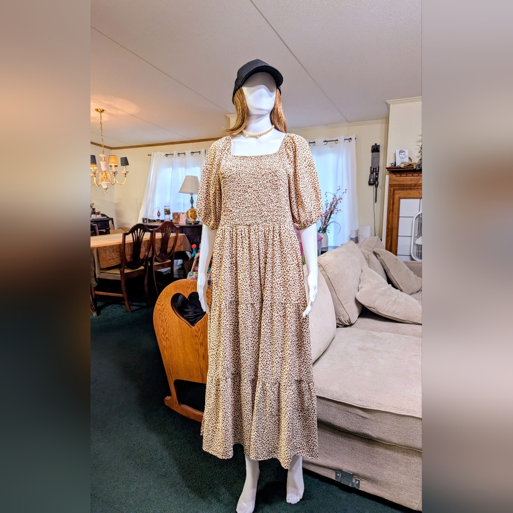 Polagram Beige Patterned Long Sleeve Dress